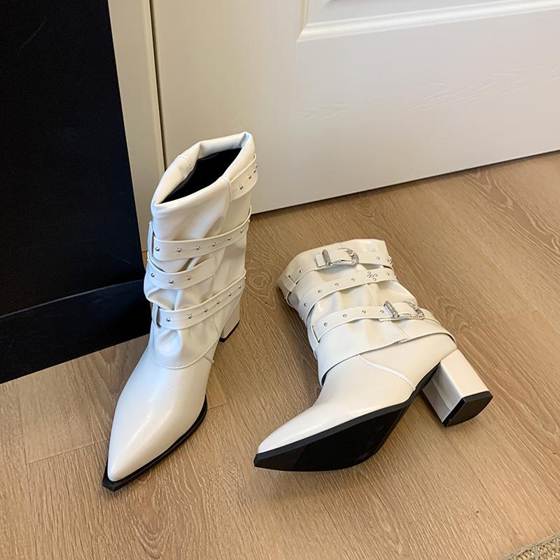 New Spring and Autumn Pointed Block Heel Booties Women Summer Fashion Versatile Rivet Booties Boots