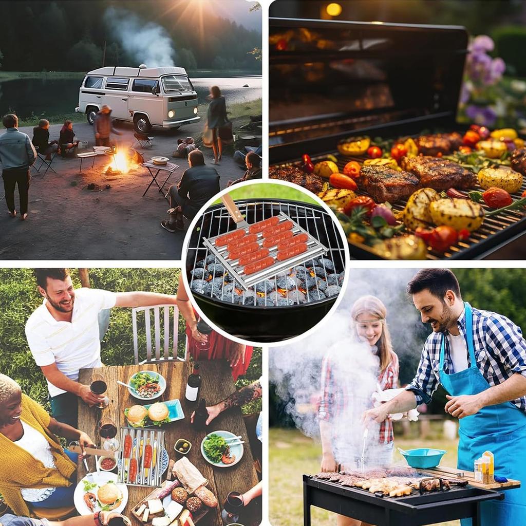 Leeseph Stainless Steel Hotdog Grill Roller, Sausage Roller Rack Barbecue Tools, Gathering Party Barbecue Camping Accessories