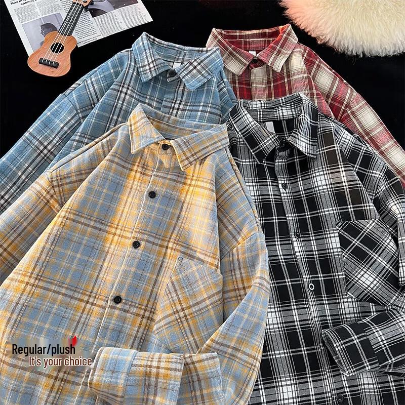 SWAMP AREA Men's Retro Plaid Long Sleeve Shirt Jacket
