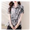 Navava Women Vintage Print Short Sleeve Collar Shirt Nb2256