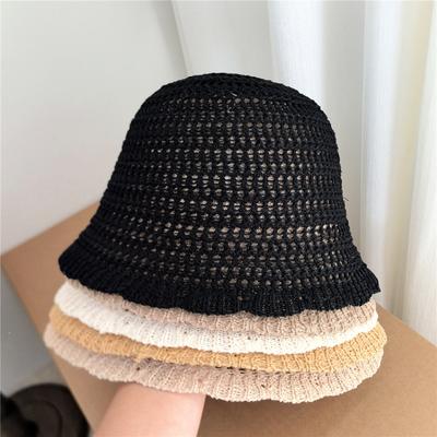 Korean Hollow Knit Bucket Hat Women, Spring/Summer Fashionable Breathable Sunshade Fisherman Hat, Face-Slimming Bucket Hat