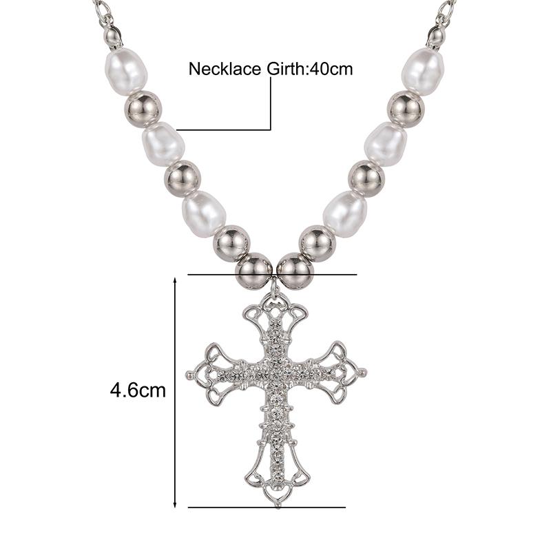 Trend Sweet And Cool Artificial Diamond Cross Pendant Pearl Personality Cool Wild Collarbone Chain Necklace Gift