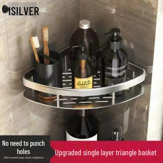 Punch-Free Suction Cup Bathroom Corner Shelf - Wall-Mounted Storage Rack for Kitchen and Washroom