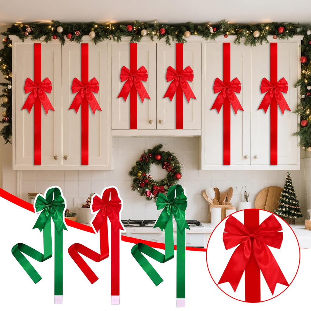 Christmas Cabinet Door Bow Ribbon, Large Christmas Door Cabinet Bow