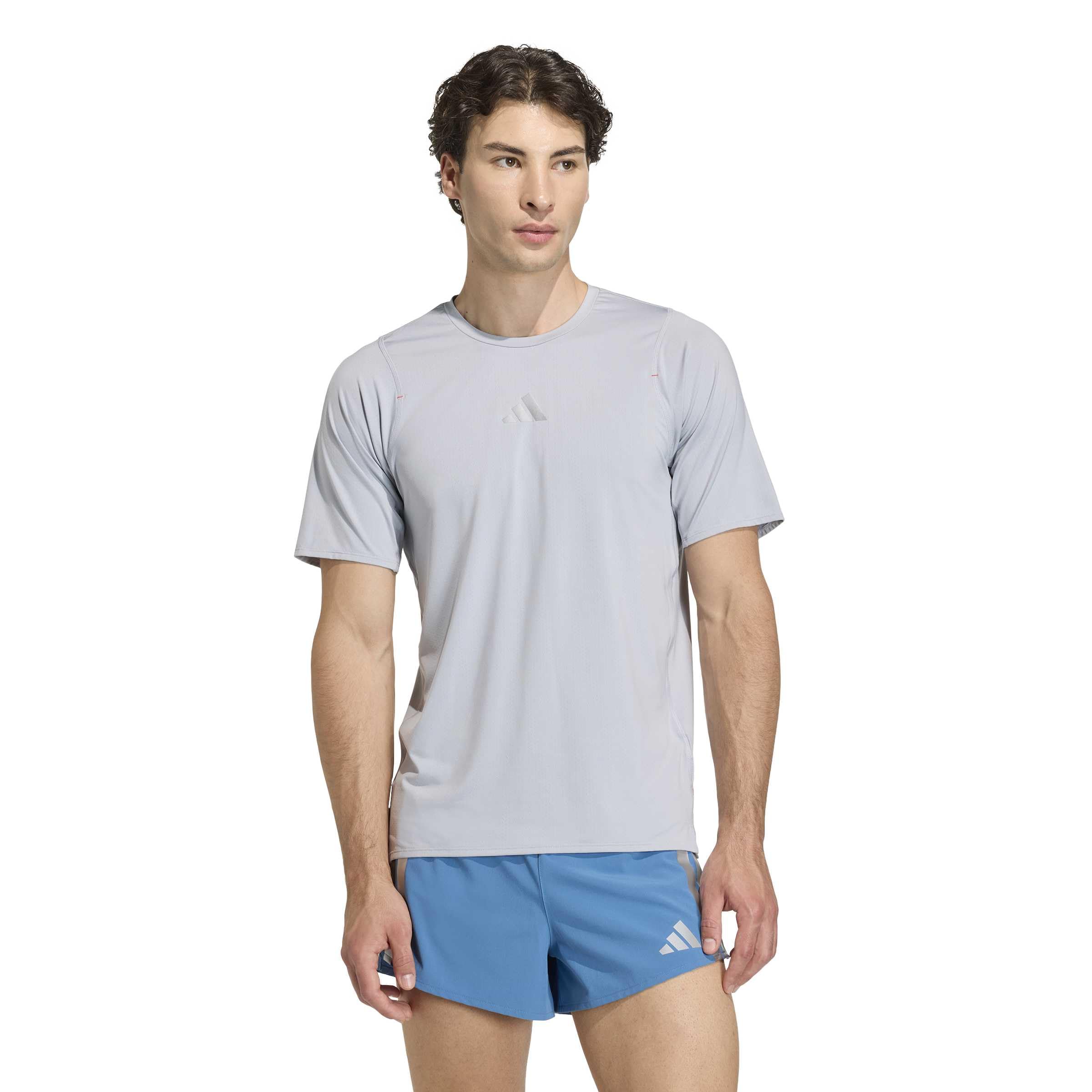 Мужская футболка с коротким рукавом для бега Adidas Adizero HE TE, IE388, Halo Silver (KB1544), Размер M