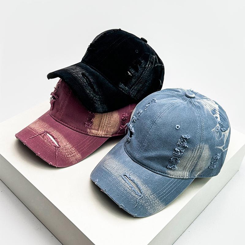 Yto Household Items Women's And Gradient Vintage Broken Style Baseball Caps Air Permeable Personalized Sun Protection Distressed Peaked Hats All-Match Fashion Outdoor 52-60