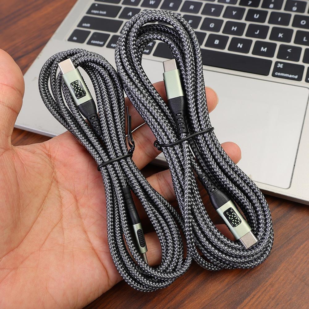 PD60W Dual Head Type-C LED Digital Display Super Fast Charger Data Transfer Braided Cord for Huawei Xiaomi Phone Charging Cable