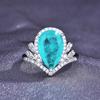 Elegant Open Ring with Crown Shaped Teardrop Tourmaline Crystal Simulated Paraiba Color Gemstone Jewelry