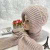 Luxury Velvet Knit Scarf with Phoenix Tail Flower Design - Double-Layered, Fleece-Lined Hat for Wind and Snow Protection