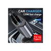 Car Charger - Fast Charging 4-in-1 Adapter with Collapsible Lightning & Type C Cables Dual USB Ports & Voltage Display - Compatible with iPhone iPad