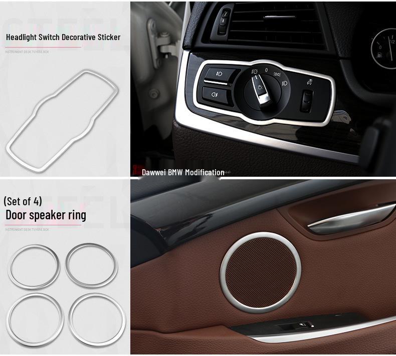 BMW 5 Series GT Interior Modification: Center Console Vent & Window Lift Handle Bright Strip Stickers for 528 535i.