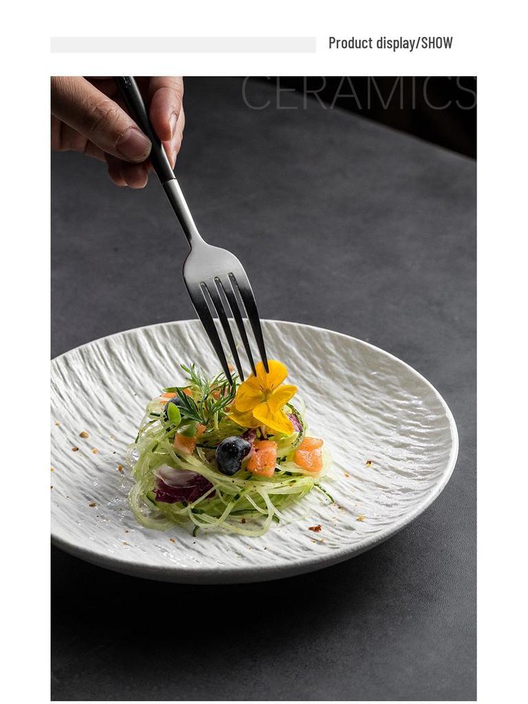 Japanese Rock Pattern Ceramic Dinner Plate – High-End Steak & Salad Dish