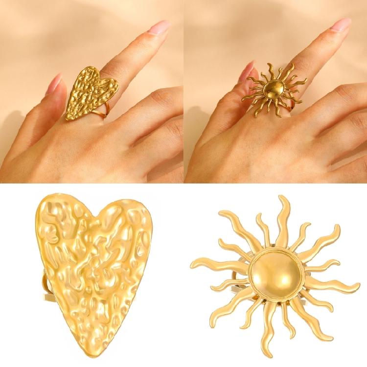 Simple Rings Adjustable Rings Sun/Heart Opening Rings Stainless Steel Texture Fashion Rings Suitable for Wedding Parties