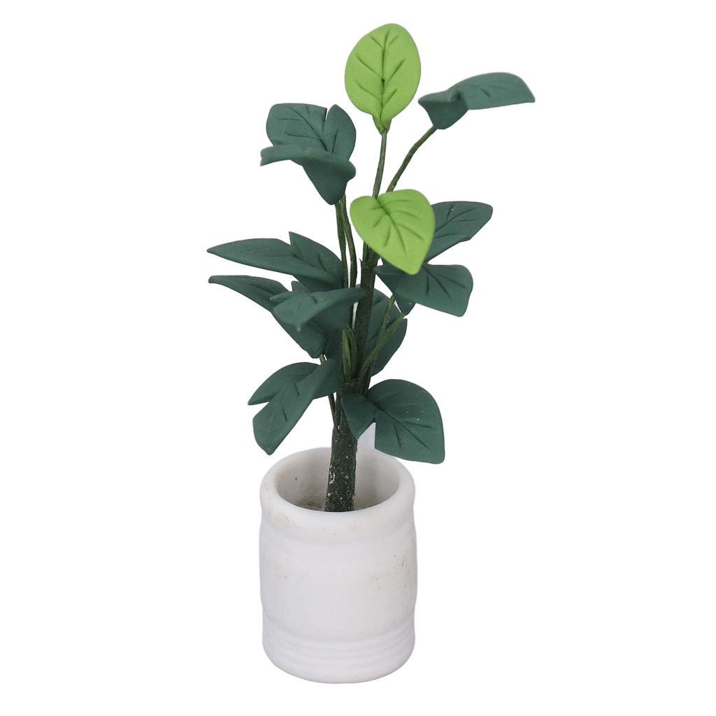 1:12 Dollhouse Potted Leafed Plant Model Miniature Green Bonsai Model Dollhouse Decoration