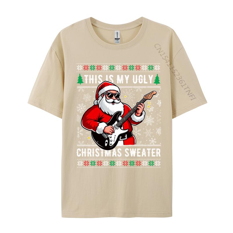 Santa Loves Guitar This Is My Ugly Sweater Christmas Music T Shirts Anime Comic Novelty Tshirts Boy Youth Tees