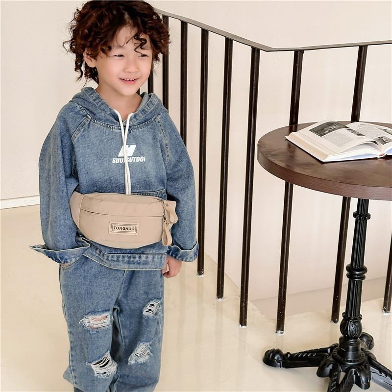 Stylish Children's Waist Bag Durable Oxford Fabric For School And Travel In Black White Brown And Khaki