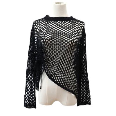 Summer Women's Hollow Out Knit Sweater Cowl Hottie Drawstring See Through Cover-up