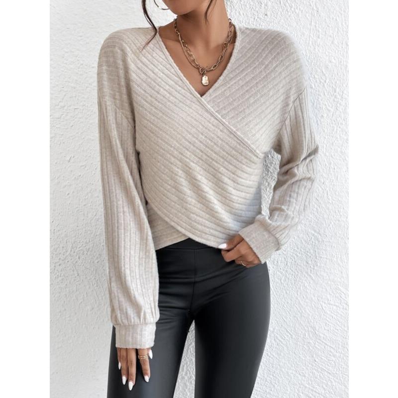 Autumn Winter Niche V-neck Cross Pullover Long Sleeved T-Shirts Women’s