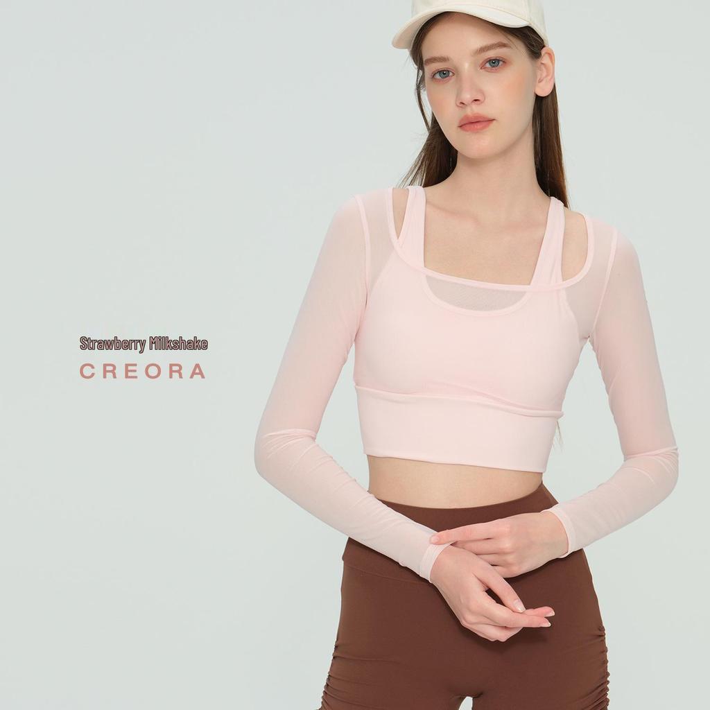 Women's Two-Piece Mesh Long Sleeve Yoga Top with Chest Pads - Ideal for Running, Pilates, and Fitness.