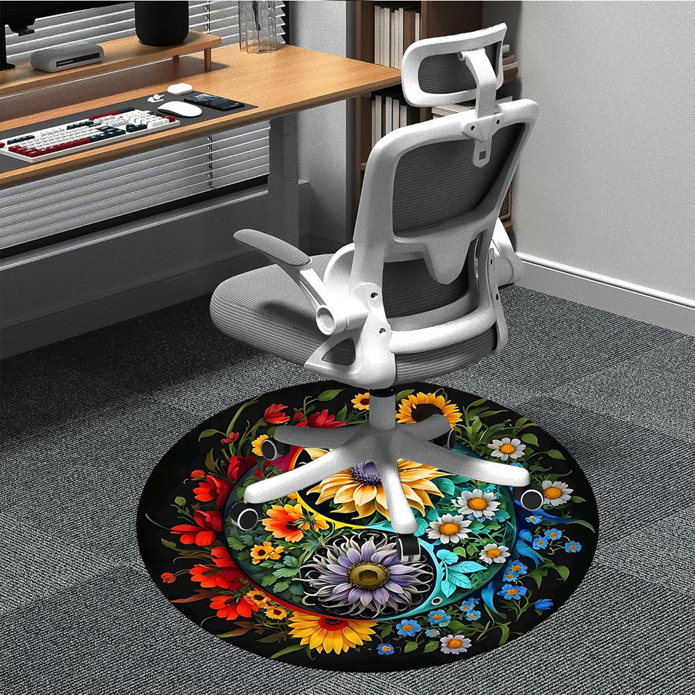 

1pc Floral Yin Yang Symbol Chair Carpet for Office Non-Slip, Machine Washable Rug for Office, Room - Holiday Decor, Machine Made yy251016038 80cm by 80cm