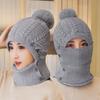 Wool Knitted Women Wool Knitted Hat Thick Face Warmer Pompoms Cap Windproof Winter Ski Hat