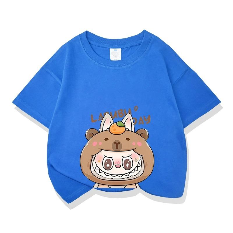Cartoon Graphic Labubu Kids Adult Printed T-shirt Summer Men and Women's Fashion Outdoor Girl Short Sleeved T-shirt Top Pullover