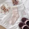 Cartoon Little Bear Style Summer and Spring Lightweight Mesh Breathable Mid-calf Socks with Cute Bow-shaped Lace Trim and Pile-up Design