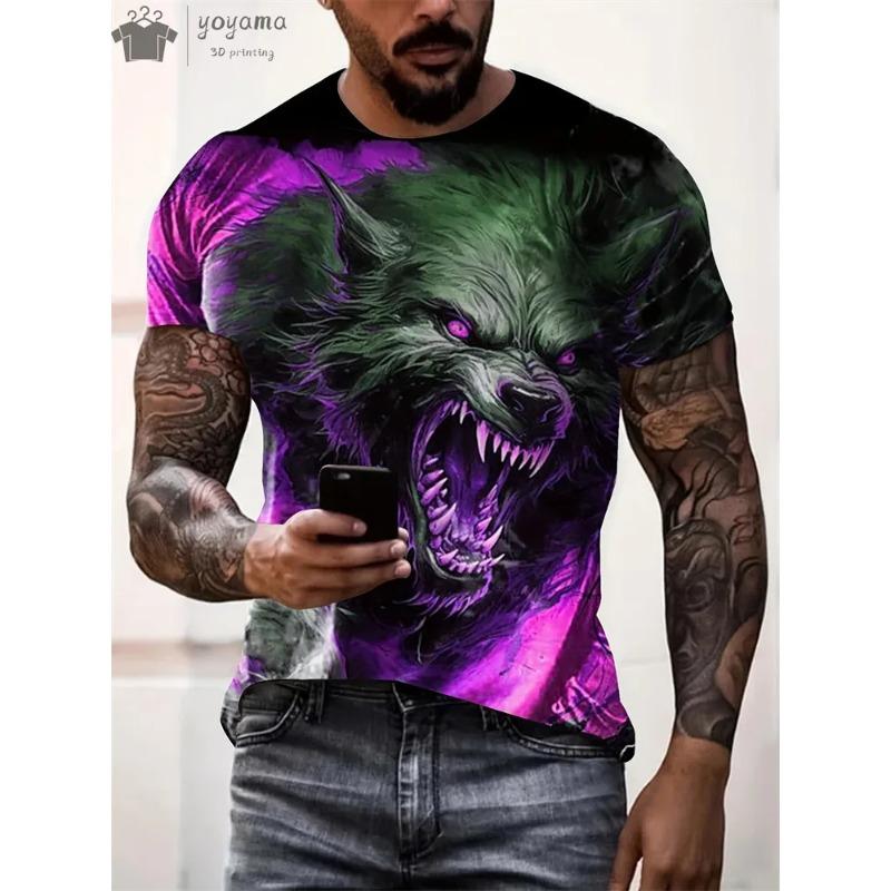 Men's T-Shirts Short Sleeve Beasts Graphic 3D Animal Printed Street Style Man Tops T-Shirt