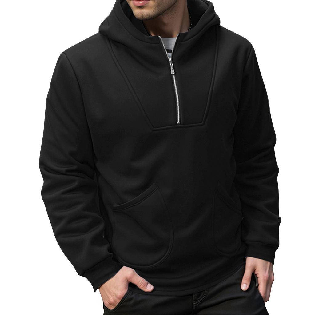 Men's Solid Color Half-Zip Sweatshirt Hoodie Men's Sports Large Size Casual Sweatshirt