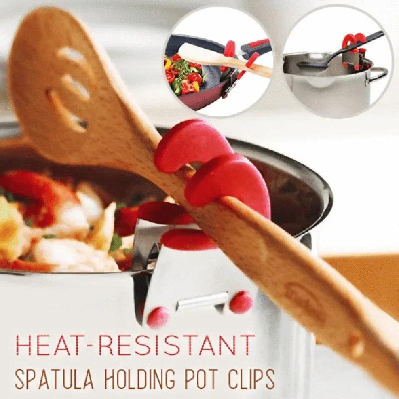 Stainless Steel Pot Spoon Holder, Anti-Scald Silicone Grip Pot Clip Holder For Spoon, Kitchenware Bowl Clip, Cooking Utensils To