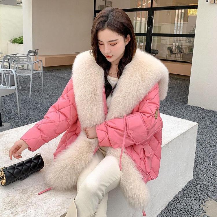 Winter Women Parka Coat Super Large Faux Fox Fur Nautical Collar Down Cotton New Arrival