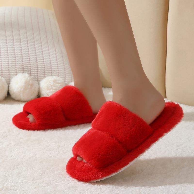 New leopard print fluffy slippers women's spring and autumn new flat bottom comfortable home plush cotton slippers