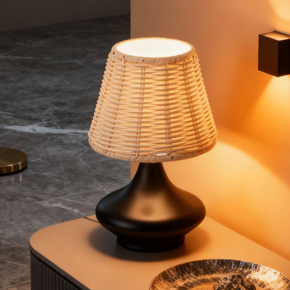 Handmade Rattan Table Lamp Handcrafted Woven End Table Lamp Kitchen Counter