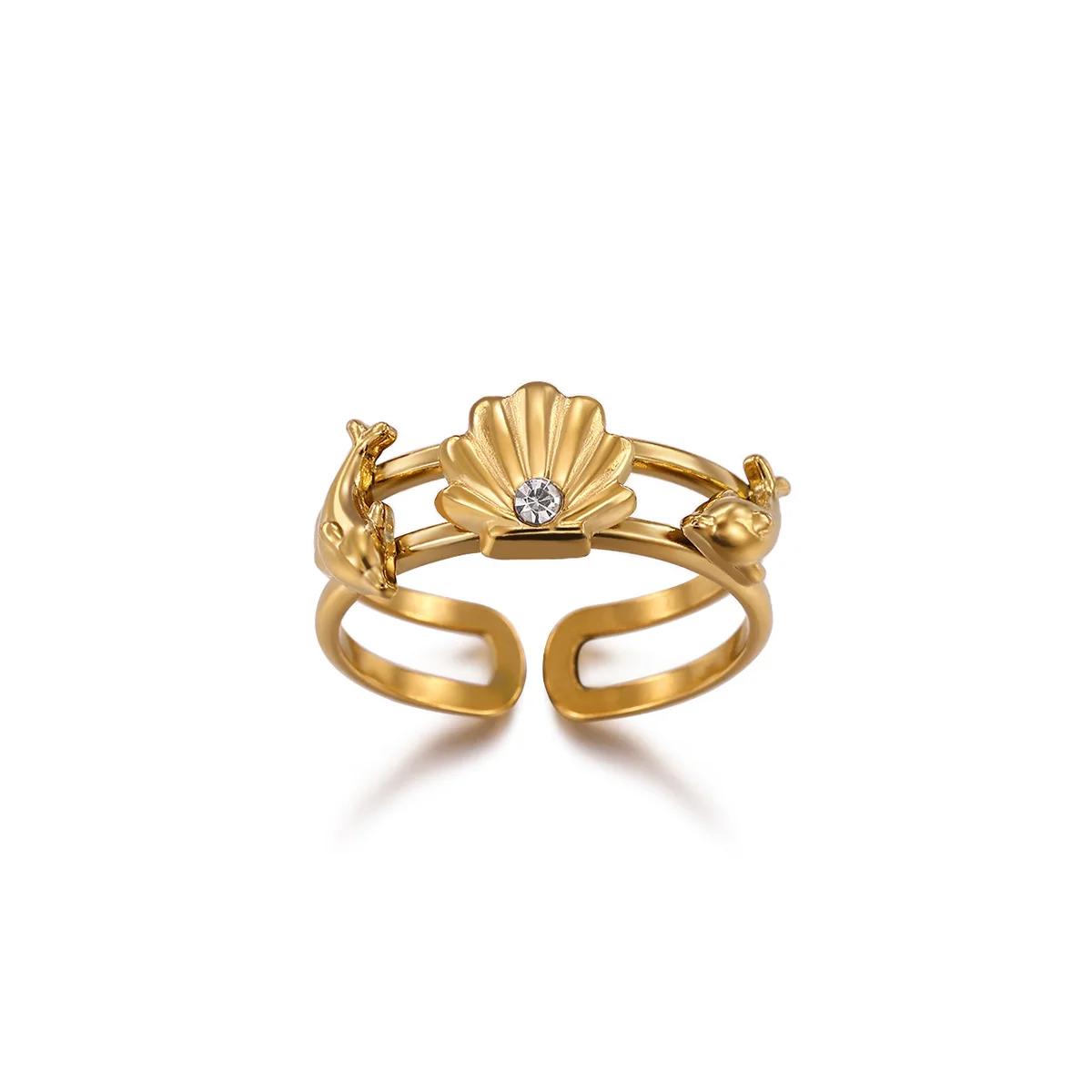 

Cute Ocean Jewelry Waterproof Turtles Anillos For Women Zircon Gold Color Shell Seahorse Rings Punk Vintage Ring Vintage Gift