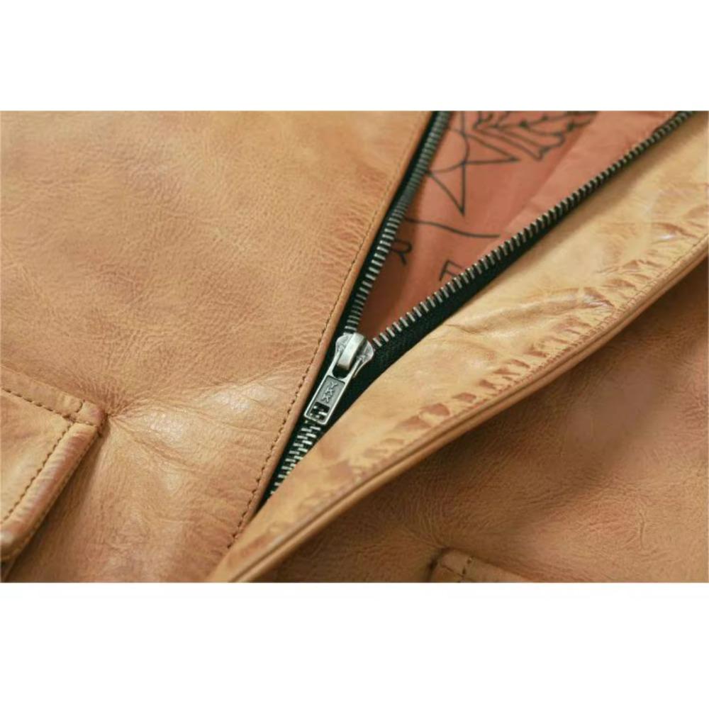 Čínská velikost Klasická letecká bunda A2 Pilotní bunda Vintage Špinavě žlutá Voskovaná hovězí kůže Bunda z pravé kůže Muži Letecké bundy Pánské kabáty