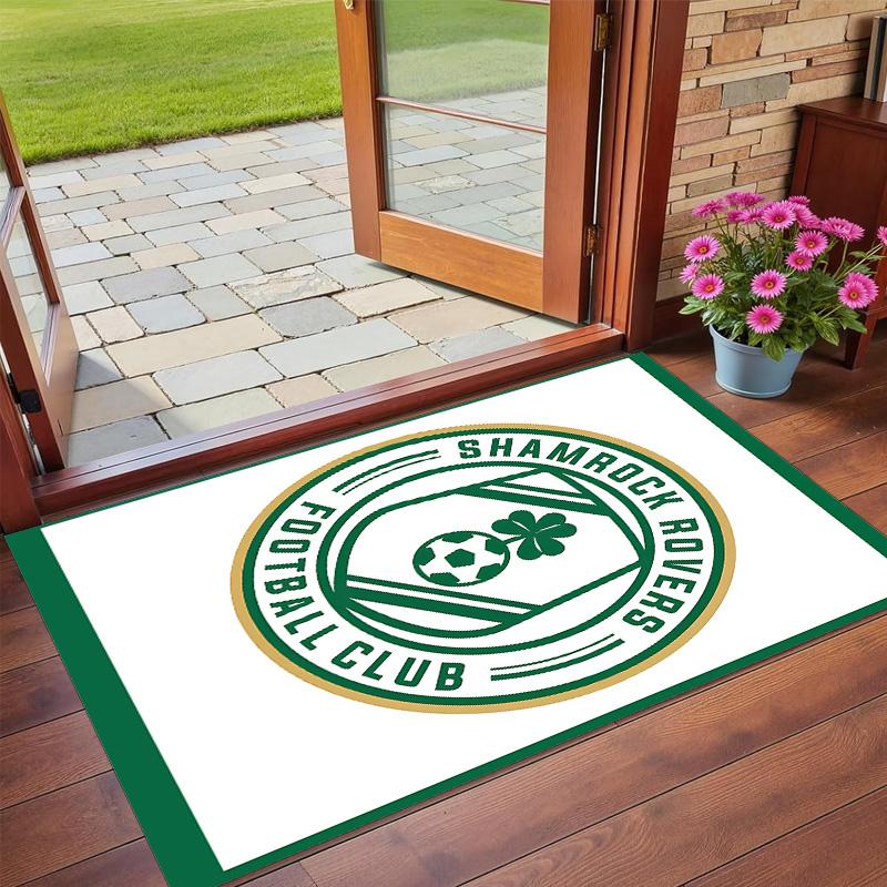 Anti‑Slip Crystal Velvet Floor Rug, Shamrock Rovers Design Carpet for Indoor Living Bedroom Home Decoration