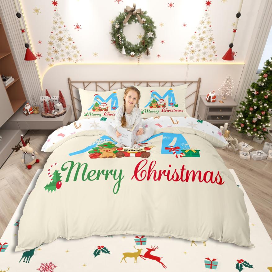 

Homewish Personalized Letter S Duvet Cover Set,Xmas Monogrammed Theme Bedding Set,Kawaii Santa Claus Bed Set For Girl Teens DE XS 100x135cm 2pcs&set