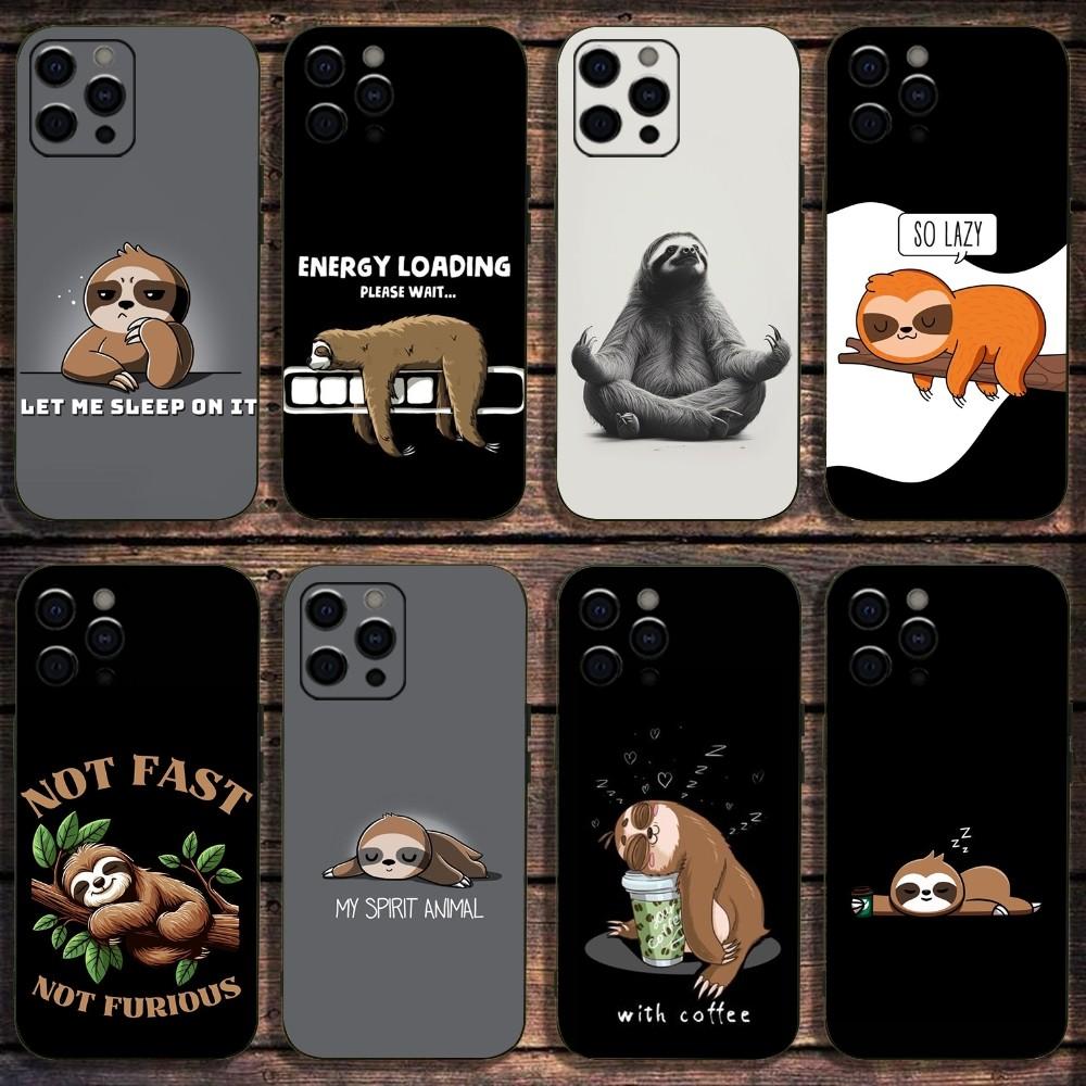 Animal Cute Cartoon Sloth Phone Case For Apple iPhone 15,14,13,12,11,Pro,X,XS,Max,XR,Plus,Mini Soft Black Cover