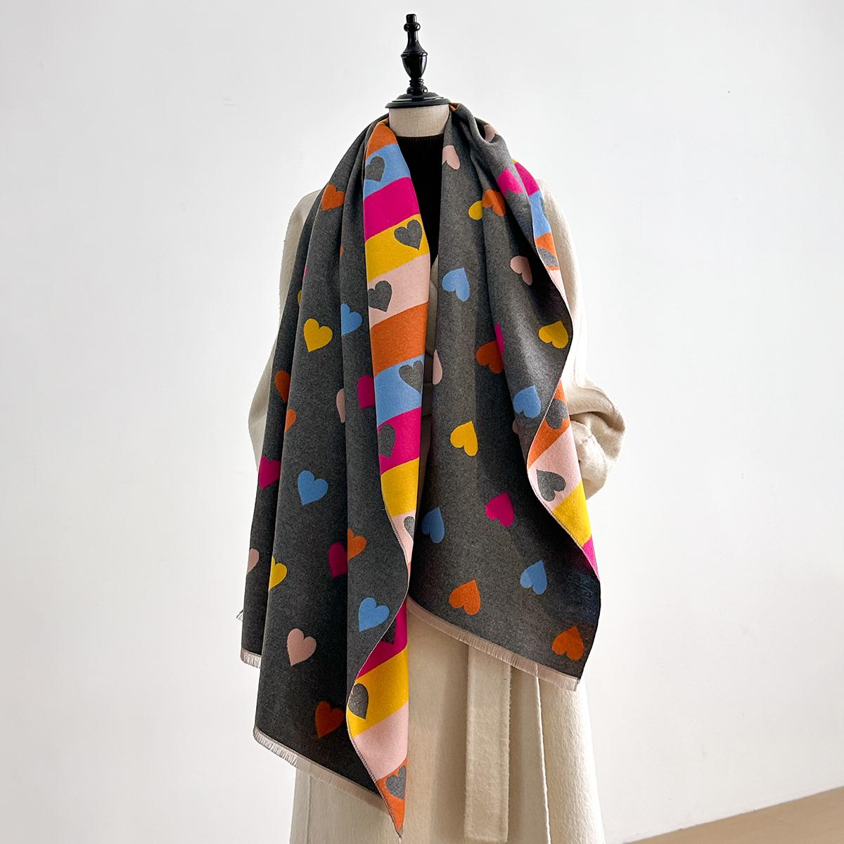 

Women S Warm Winter Cashmere-Like Scarf - Thick Colorful Heart Printed Pashmina Shawl, Blanket Wrap, Bufanda, Poncho & Echarpe
