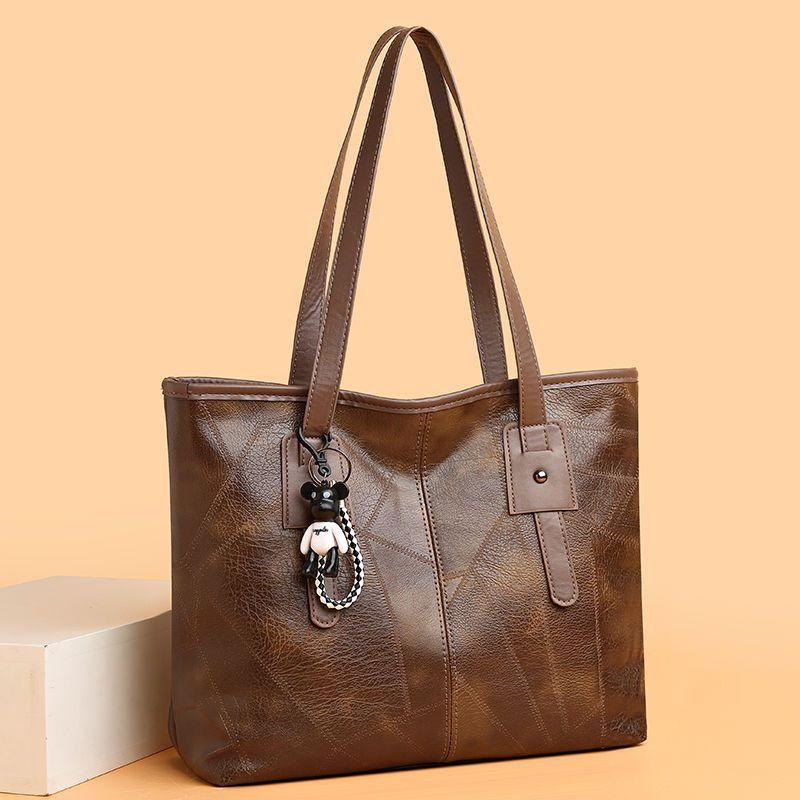 Damenhandtasche, Spleißen, Einkaufstasche, lässige Umhängetasche, große Kapazität, vielseitige Pendlerhandtasche 33*12*28cm khaki