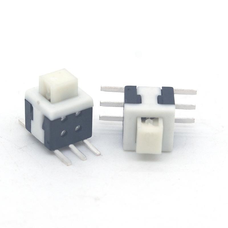 In Stock: 5.8x5.8 and 8.5x8.5 High/Flat Head Self-Locking Button Switch, Non-Locking Option Available