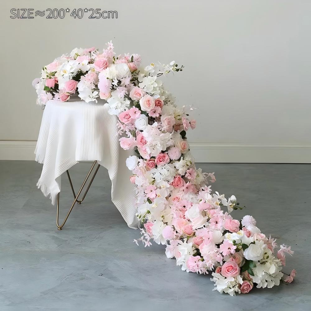 UFlower 200cm Artificial Red Hydrangea Flowers Row Runner for Wedding Backdrop Table Centerpiece Party Decor Event Wall Props
