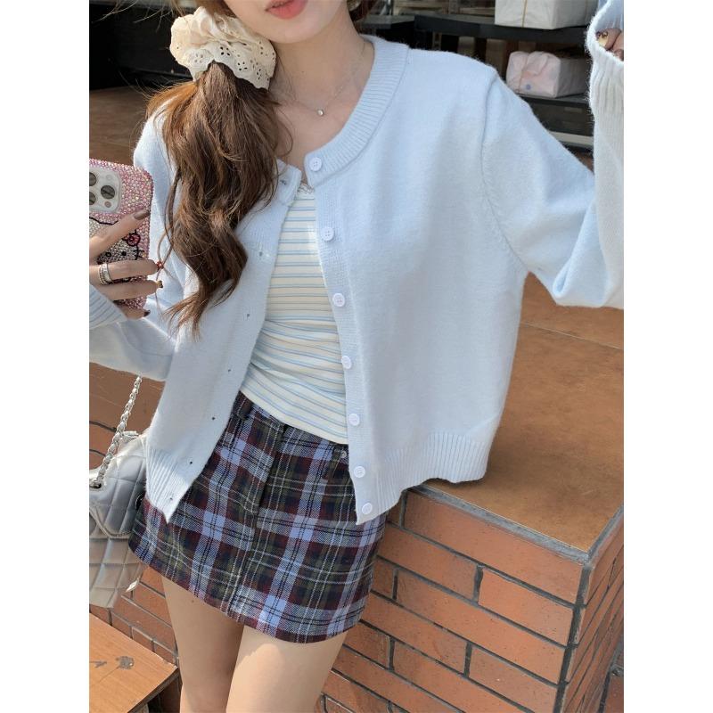 Red White Knitted Cardigan, Long-sleeved Top, Autumn and Winter New Loose Feeling, Sweater Jacket Inside, Women