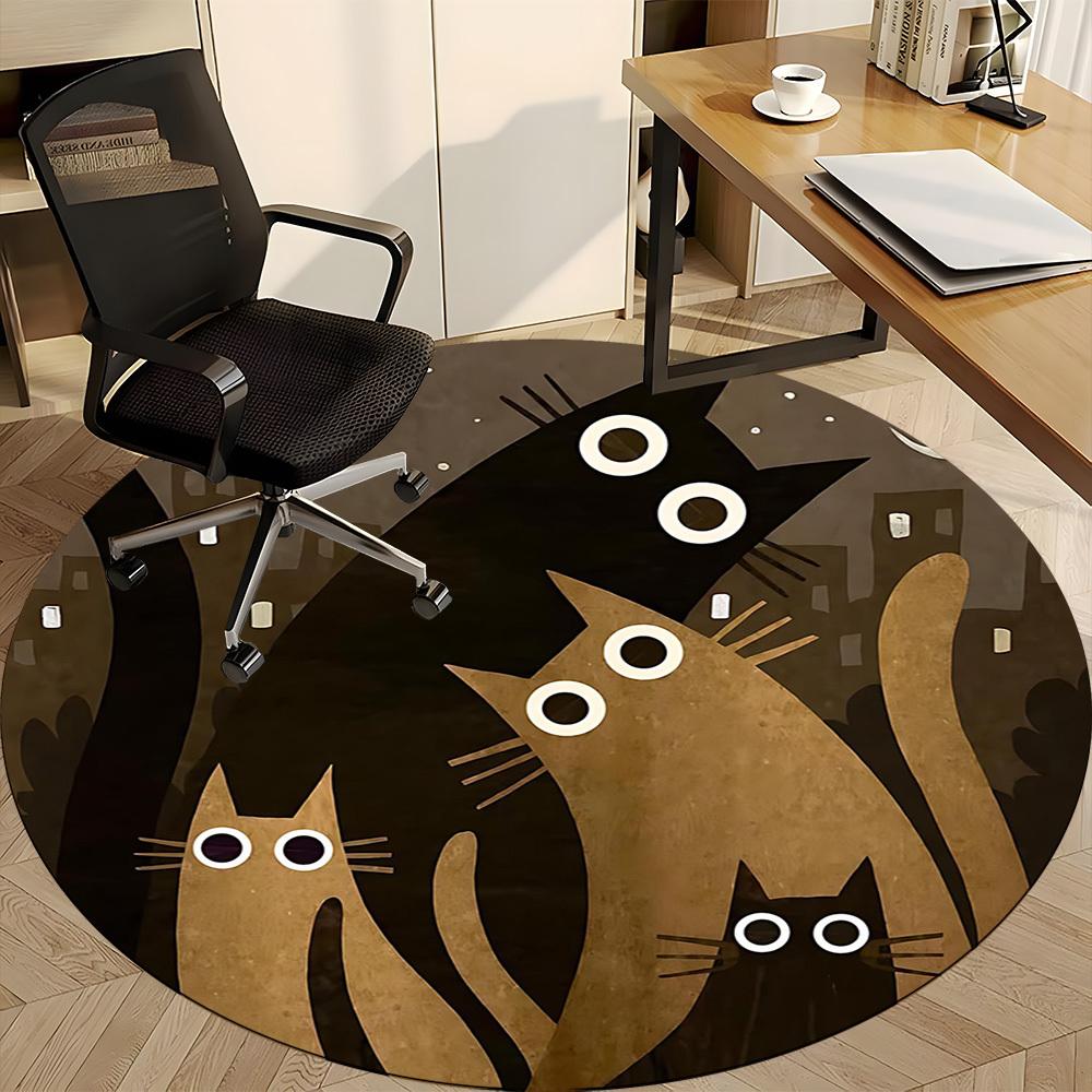 1PCNight Cats Office Round Area Rug,  Mat Suitable For Office, Under Office Chairs Bedroom Living Room Home Decor, Room Deco