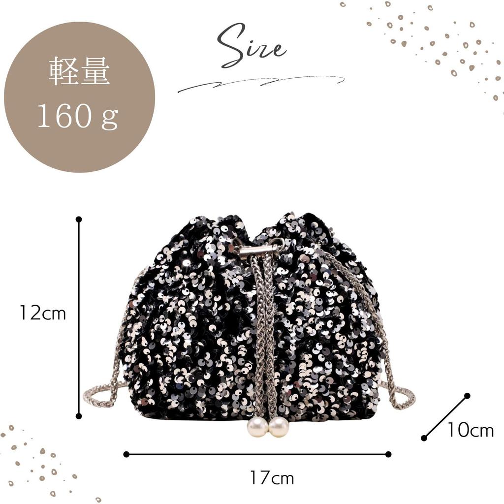 Harujio Paillettentasche, Partytasche, Damen-Umhängetasche, Schwarz und Silber, Zugbeutel mit Kette, Klein, Stilvoll, Niedlich, Hochzeit, Kleid, Glitzernd