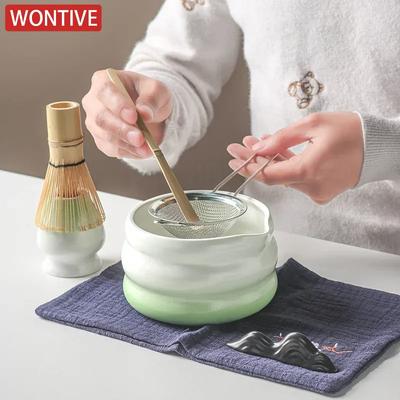 1-7PCS Japanese Matcha Set with Ceramic Bowl Bamboo Matcha Whisk and Tea Scoop for DIY Tea-making Tools Accessories