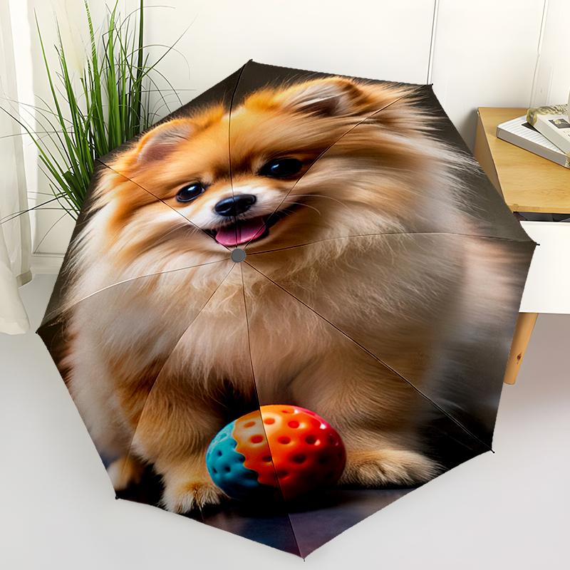 1pc Cute dog pattern Umbrella Portable Folding Umbrella Iron Frame Hole Bone Structure Outdoor Home Umbrella