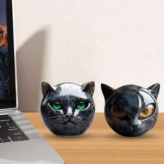 1/2 st Svart Katt Sten Skulptur Snidad Helande Sten Katthuvud Figurin Staty Hem Kontor Skrivbordsdekoration Prydnad