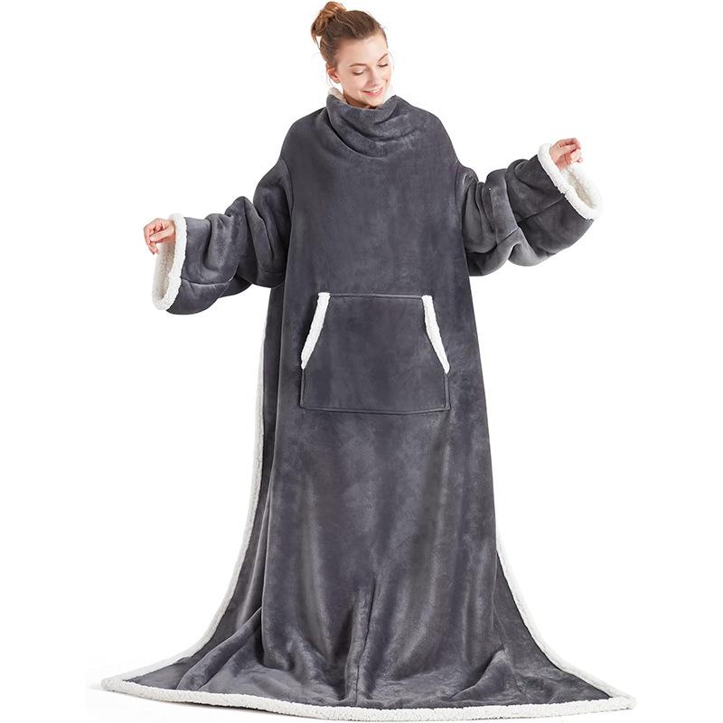 Hooded Super Large Flannel TV Blanket - Wearable, Warm, & Thick Lambswool Cold Protection for Lazy Days