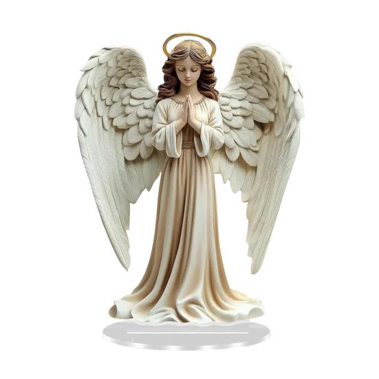 2D Acrylic Jesus Nativity Ornament Angel Wing Table Sign with Base Home Office Desktop Bookshelf Religious Christmas Decoration